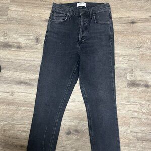 AGOLDE Black High-Rise Straight Leg Jeans | Raw Hem | Button Fly | Size